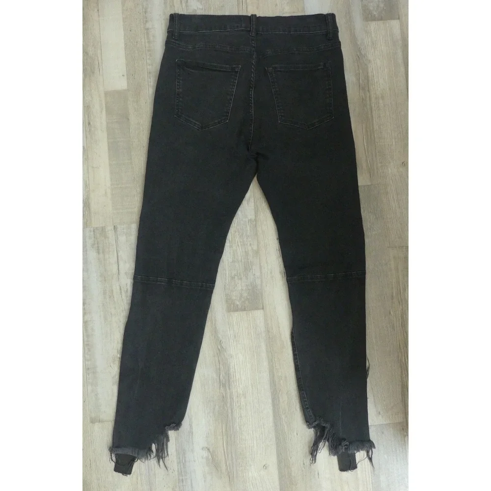 Zara Man Black Distressed Jeans On The Road Zipper Moto Denim Grunge 31